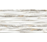 Настенная плитка Alma Ceramica TWU2550EPH24 Euphoria 24.9x50 белая / серая глянцевая / рельефная под мрамор / полосы