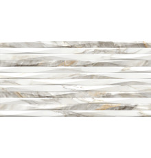 Настенная плитка Alma Ceramica TWU2550EPH24 Euphoria 24.9x50 белая / серая глянцевая / рельефная под мрамор / полосы