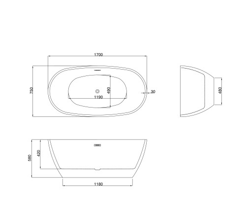 Ванна отдельностоящая Grossman Fly GR-1104M (170х75х58) цвет белый матовый