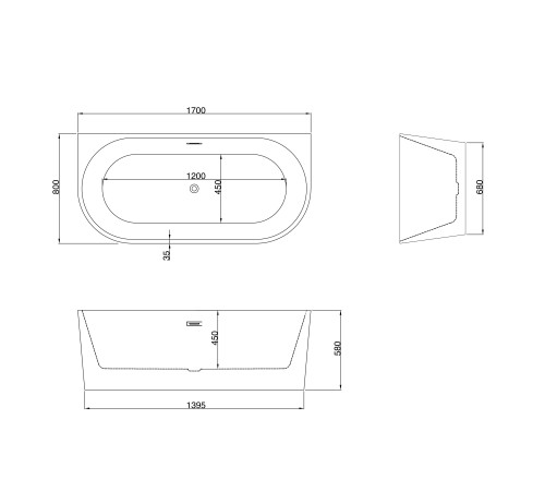 Ванна пристенная Grossman Cristal GR-17071 (170х80х58) цвет белый