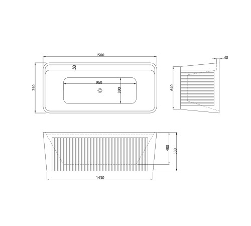 Ванна пристенная Grossman Cristal GR-28021 (150х75х58) цвет белый