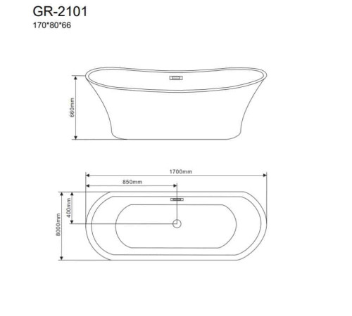 Ванна отдельностоящая Grossman Galaxy GR-2101 (170х80х66) цвет белый