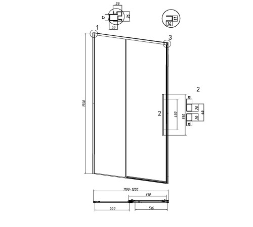 Дверь в нишу Grossman Galaxy 100.K33.01.120.21.10 (120х195) черный матовый,стекло тонированное,раздвижная