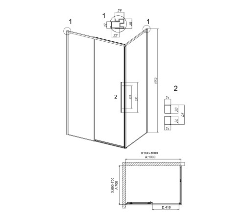 Душевое ограждение Grossman Galaxy 100.K33.01.100.10.00-200.K33.01.70.10.00 (100х70х195) раздвижная,хром,стекло прозрачное