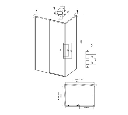Душевое ограждение Grossman Galaxy 100.K33.01.130.21.10-200.K33.01.90.21.10 (130х90х195) раздвижная,черный матовый,стекло тонированное