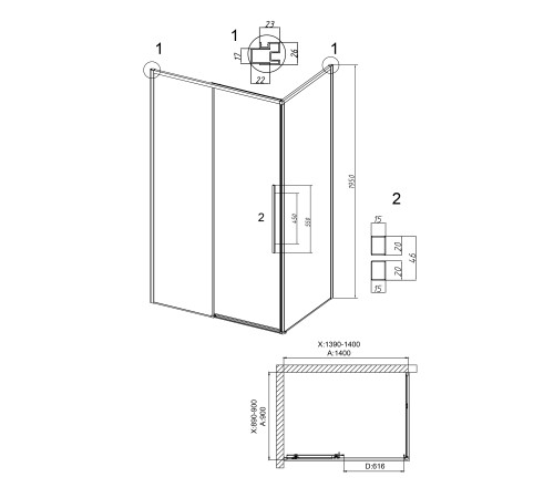 Душевое ограждение Grossman Galaxy 100.K33.01.140.42.10-200.K33.01.90.42.10 (140х90х195) раздвижная,графит сатин,стекло тонированное