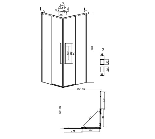 Душевое ограждение Grossman Galaxy 300.K33.01.1010.10.00 (100х100х195) квадрат,раздвижная,хром,стекло прозрачное