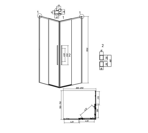 Душевое ограждение Grossman Galaxy 300.K33.01.9080.10.00 (90х80х195) прямоугольник,раздвижная,хром,стекло прозрачное