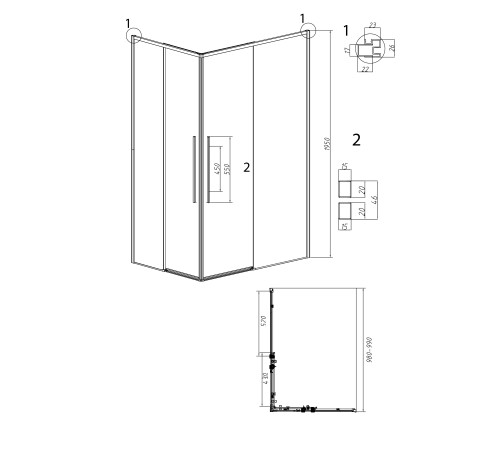 1/2 душевого ограждения Grossman Galaxy 1/2.K33.01.10L.10.02 (100*195) хром, стекло шиншилла