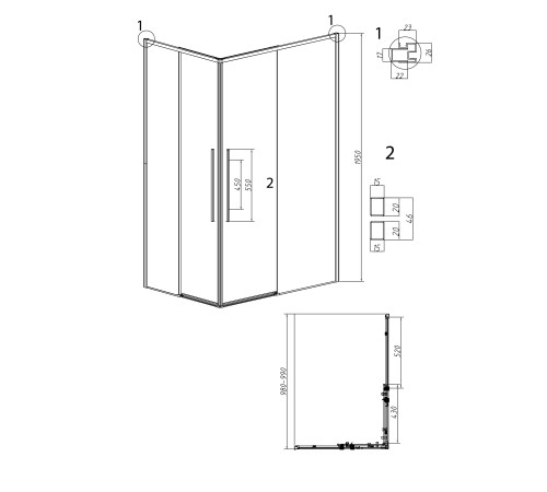 1/2 душевого ограждения Grossman Galaxy 1/2.K33.01.10.10.02 (100х195) хром,стекло шиншилла