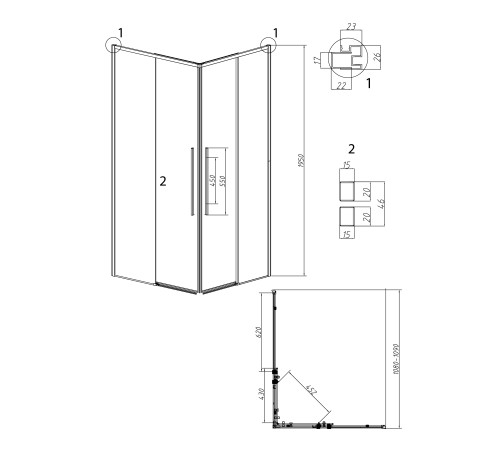 1/2 душевого ограждения Grossman Galaxy 1/2.K33.01.11L.10.02 (110*195) хром, стекло шиншилла