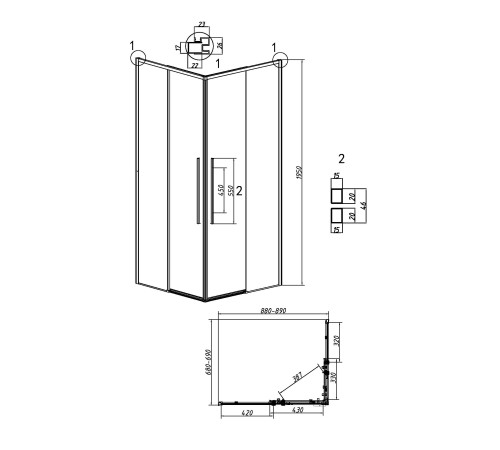 Душевое ограждение Grossman Galaxy 300.K33.01.9070.10.02 (90х70х195) прямоугольник,раздвижная,хром,стекло шиншилла