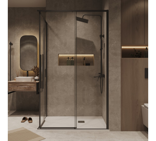 Душевое ограждение Grossman Galaxy 1/2.K33.01.12.21.00-1/2.K33.01.70.21.00 (120х70х195) раздвижная,черный матовый,стекло прозрачное