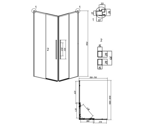 Душевое ограждение Grossman Galaxy 1/2.K33.01.11.21.00-1/2.K33.01.80.21.00 (110х80х195) раздвижная,черный матовый,стекло прозрачное