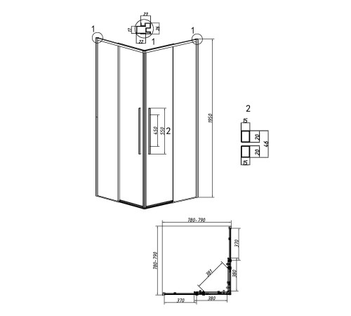 Душевое ограждение Grossman Galaxy 300.K33.01.8080.21.00 (80*80*195) квадрат,раздвижная,черный матовый,стекло прозрачное