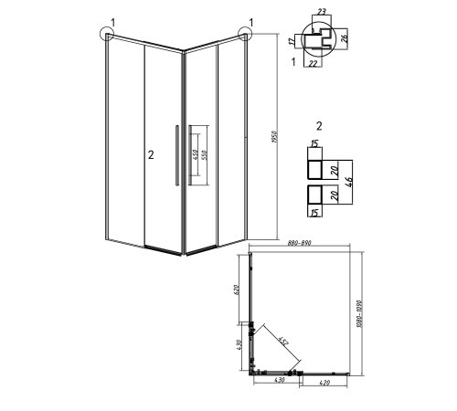 Душевое ограждение Grossman Galaxy 1/2.K33.01.11.21.00-1/2.K33.01.90.21.00 (110х90х195) раздвижная,черный матовый,стекло прозрачное