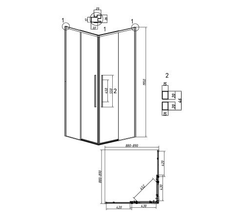 Душевое ограждение Grossman Galaxy 300.K33.01.9090.21.00 (90х90х195) квадрат,раздвижная,черный матовый,стекло прозрачное