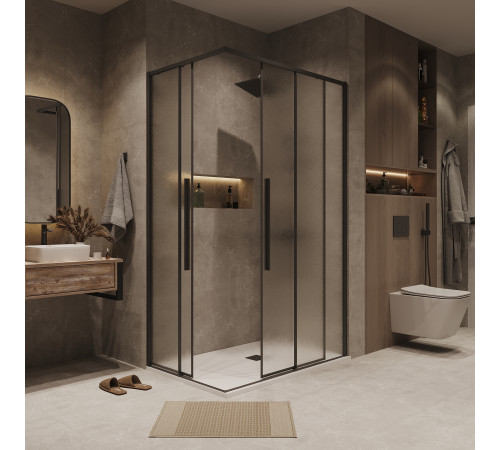 Душевое ограждение Grossman Galaxy 300.K33.01.9070.21.02 (90х70х195) прямоугольник,раздвижная,черный матовый,стекло шиншилла