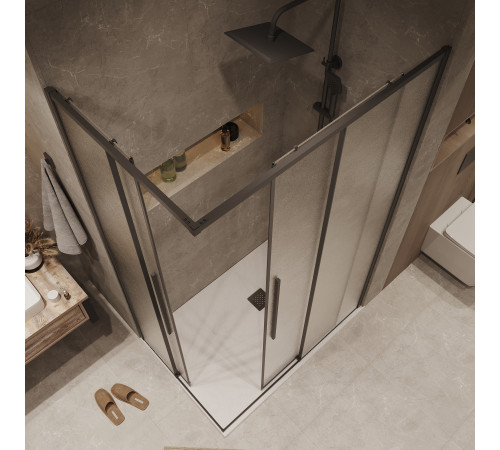 Душевое ограждение Grossman Galaxy 300.K33.01.9070.21.02 (90х70х195) прямоугольник,раздвижная,черный матовый,стекло шиншилла