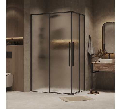 Душевое ограждение Grossman Galaxy 1/2.K33.01.80.21.02-1/2.K33.01.12L.21.02 (80х120х195) раздвижная,черный матовый,стекло шиншилла