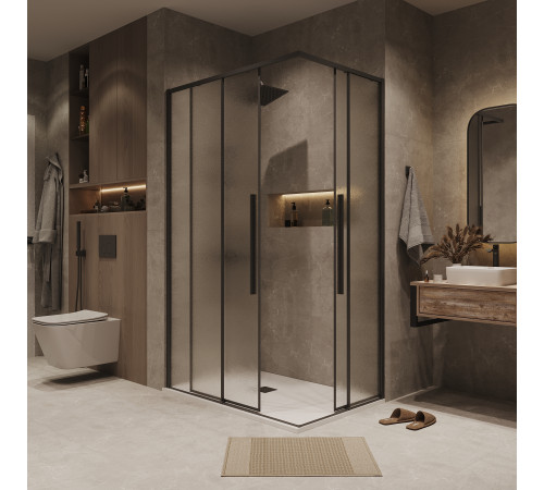 Душевое ограждение Grossman Galaxy 1/2.K33.01.80.21.02-1/2.K33.01.12L.21.02 (80х120х195) раздвижная,черный матовый,стекло шиншилла