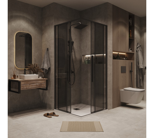 1/2 душевого ограждения Grossman Galaxy 1/2.K33.01.10.21.10 (100х195) черный матовый,стекло тонированное