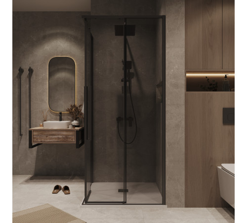 1/2 душевого ограждения Grossman Galaxy 1/2.K33.01.10.21.10 (100х195) черный матовый,стекло тонированное