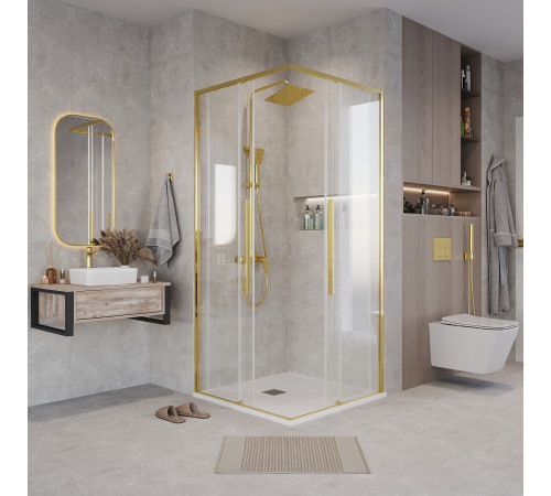 1/2 душевого ограждения Grossman Galaxy 1/2.K33.01.10.32.00 (100*195) золото сатин,стекло прозрачное