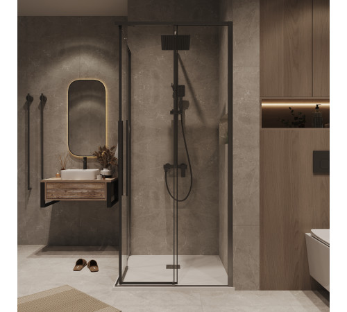 1/2 душевого ограждения Grossman Galaxy 1/2.K33.01.10.42.00 (100х195) графит сатин,стекло прозрачное