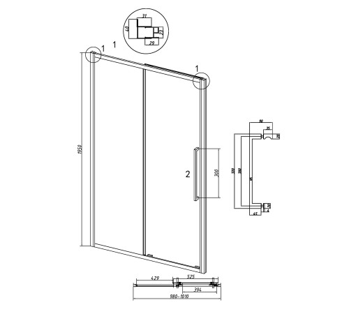 Дверь в нишу Grossman Cosmo 100.K33.02.100.21.00 (100х195) черный матовый,стекло прозрачное,раздвижная