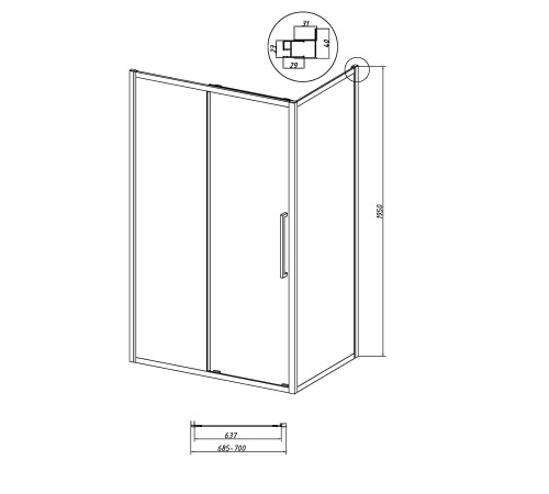 Боковая стенка Grossman Cosmo 200.K33.02.70.21.10 (70х195) черный матовый,стекло тонированное
