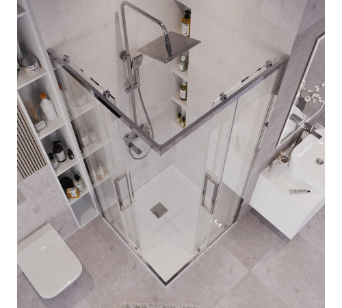 Душевое ограждение Grossman Cosmo 300.K33.02.9090.10.00 (90х90х195) квадрат,раздвижная,хром,стекло прозрачное