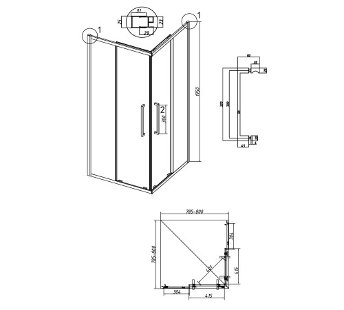 Душевое ограждение Grossman Cosmo 300.K33.02.8080.10.00 (80х80х195) квадрат,раздвижная,хром,стекло прозрачное