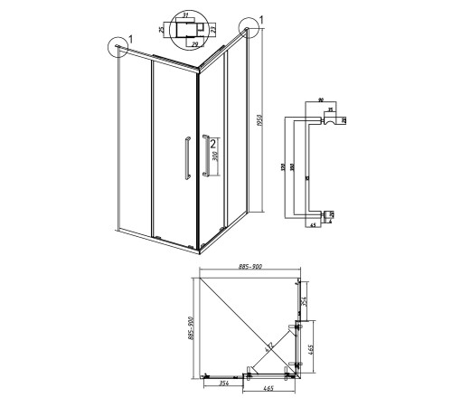 Душевое ограждение Grossman Cosmo 300.K33.02.9090.10.00 (90х90х195) квадрат,раздвижная,хром,стекло прозрачное