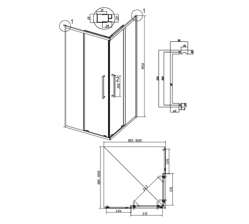Душевое ограждение Grossman Cosmo 300.K33.02.1010.10.02 (100х100х195) квадрат,раздвижная,хром,стекло шиншилла