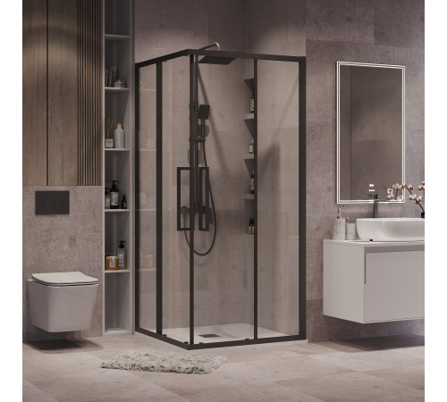 Душевое ограждение Grossman Cosmo 300.K33.02.8080.21.00 (80х80х195) квадрат,раздвижная,черный матовый,стекло прозрачное