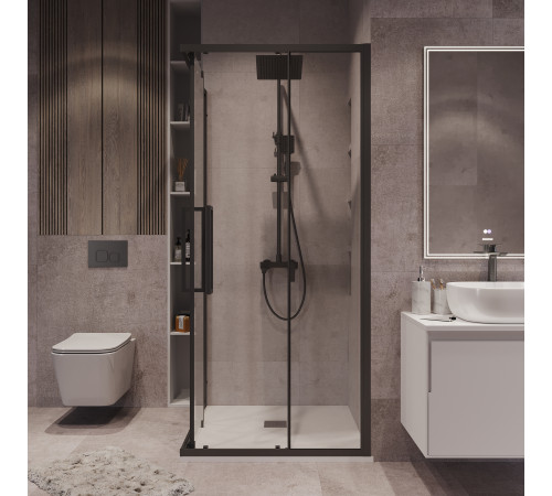 Душевое ограждение Grossman Cosmo 300.K33.02.8080.21.00 (80х80х195) квадрат,раздвижная,черный матовый,стекло прозрачное