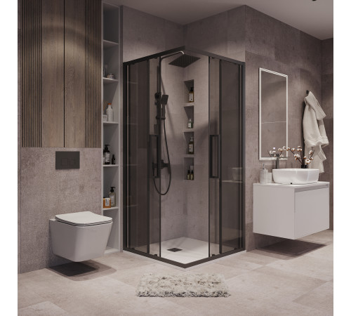 Душевое ограждение Grossman Cosmo 300.K33.02.8080.21.10 (80х80х195) квадрат,раздвижная,черный матовый,стекло тонированное