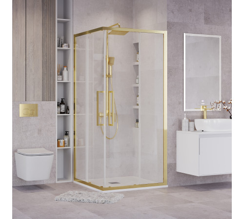 Душевое ограждение Grossman Cosmo 300.K33.02.8080.32.00 (80х80х195) квадрат,раздвижная,золото сатин,стекло прозрачное