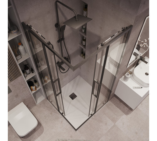 Душевое ограждение Grossman Cosmo 300.K33.02.8080.42.00 (80х80х195) квадрат,раздвижная,графит сатин,стекло прозрачное