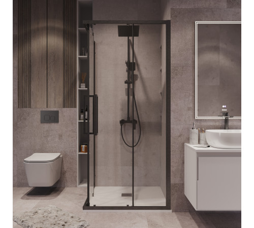 Душевое ограждение Grossman Cosmo 300.K33.02.8080.42.00 (80х80х195) квадрат,раздвижная,графит сатин,стекло прозрачное