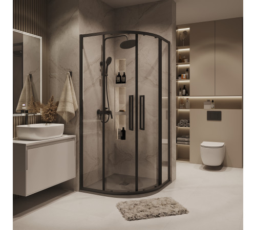 Душевое ограждение Grossman Cosmo 301.K33.02.9090.21.00 (90х90х195) четверть круга,раздвижная,черный матовый,стекло прозрачное