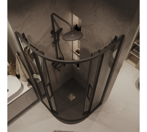 Душевое ограждение Grossman Cosmo 301.K33.02.1010.21.10 (100х100х195) четверть круга,раздвижная,черный матовый,стекло тонированное