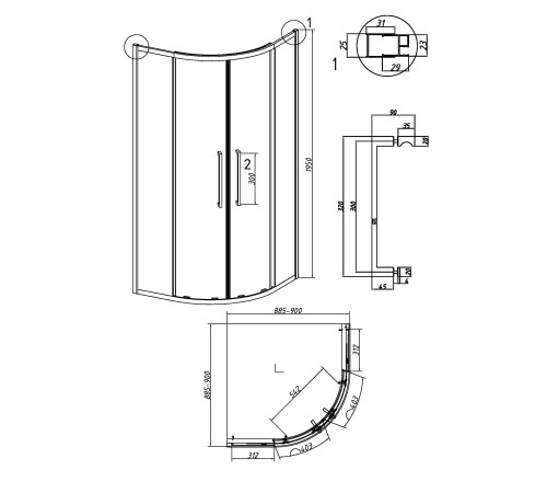 Душевое ограждение Grossman Cosmo 301.K33.02.9090.32.00 (90х90х195) четверть круга,раздвижная,золото сатин,стекло прозрачное