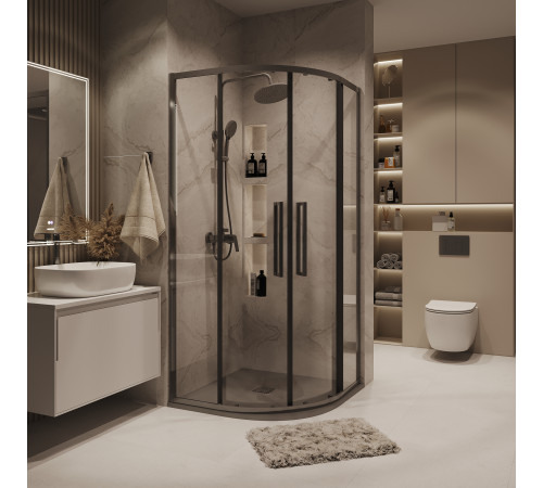 Душевое ограждение Grossman Cosmo 301.K33.02.1010.42.00 (100х100х195) четверть круга,раздвижная,графит сатин,стекло прозрачное