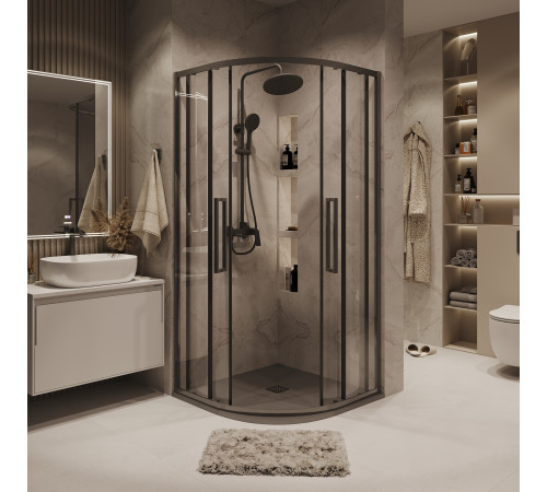 Душевое ограждение Grossman Cosmo 301.K33.02.1010.42.00 (100х100х195) четверть круга,раздвижная,графит сатин,стекло прозрачное