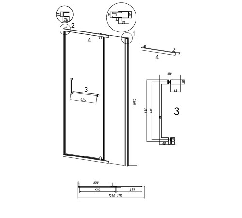 Дверь в нишу Grossman Pragma 100.K33.03.110.10.00 (110х195) хром,стекло прозрачное,распашная