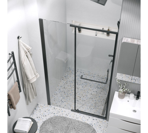 Дверь в нишу Grossman Pragma 100.K33.03.110.21.00 (110х195) черный матовый,стекло прозрачное,распашная