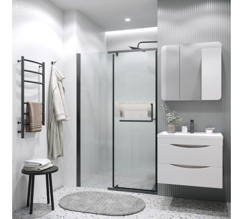 Дверь в нишу Grossman Pragma 100.K33.03.100.21.02 (100х195) черный матовый,стекло шиншилла,распашная