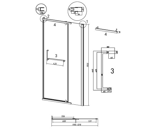 Дверь в нишу Grossman Pragma 100.K33.03.120.21.02 (120х195) черный матовый,стекло шиншилла,распашная